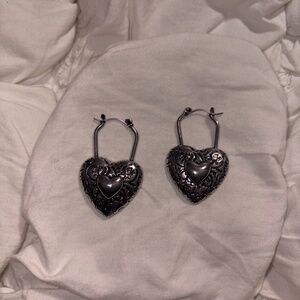 ✨ Free People Ornate Silver Heart Locket Hoop Earrings ✨